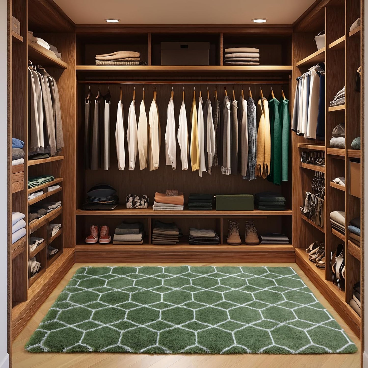 ONASAR 5x7 Area Rugs for Living Room Bedroom, Washable Fluffy Olive Green and White Throw Rug, Geometric Boho Soft Plush Shaggy Floor Carpet for Nursery Kids Girls Boys Teen Dorm Home Decor