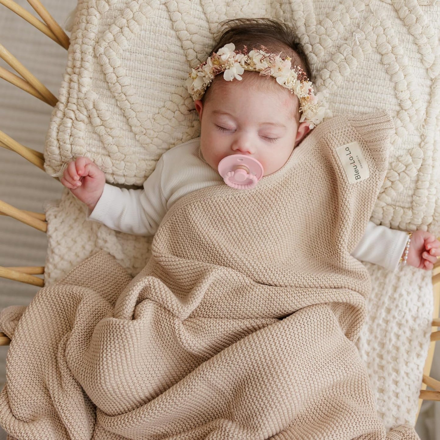 Heritage Knit Organic Cotton Baby Blanket - Soft Warm Cozy Unisex Receiving Cuddle Stroller Crib Beige Blanket for Newborns, Infants Toddler, Boys and Girls (Oatmeal, 0-2 Years)