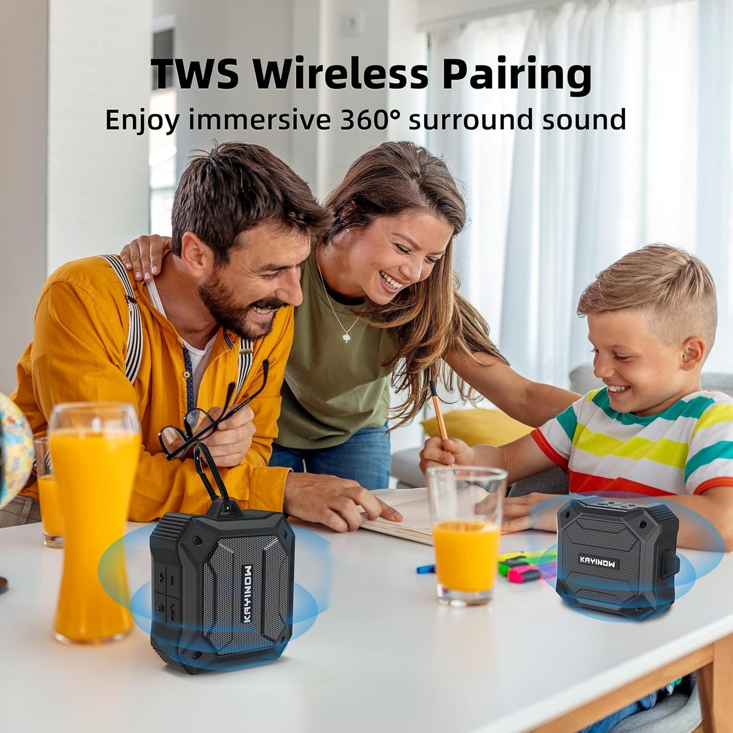 Small Shower Speaker Supports TWS Stereo Pairing and Hands-Free Calling, Loud, IPX7 Waterproof Wireless Bluetooth Speaker, 12H Playtime, Suitable for Home Bathroom, Outdoor Travel, Beach