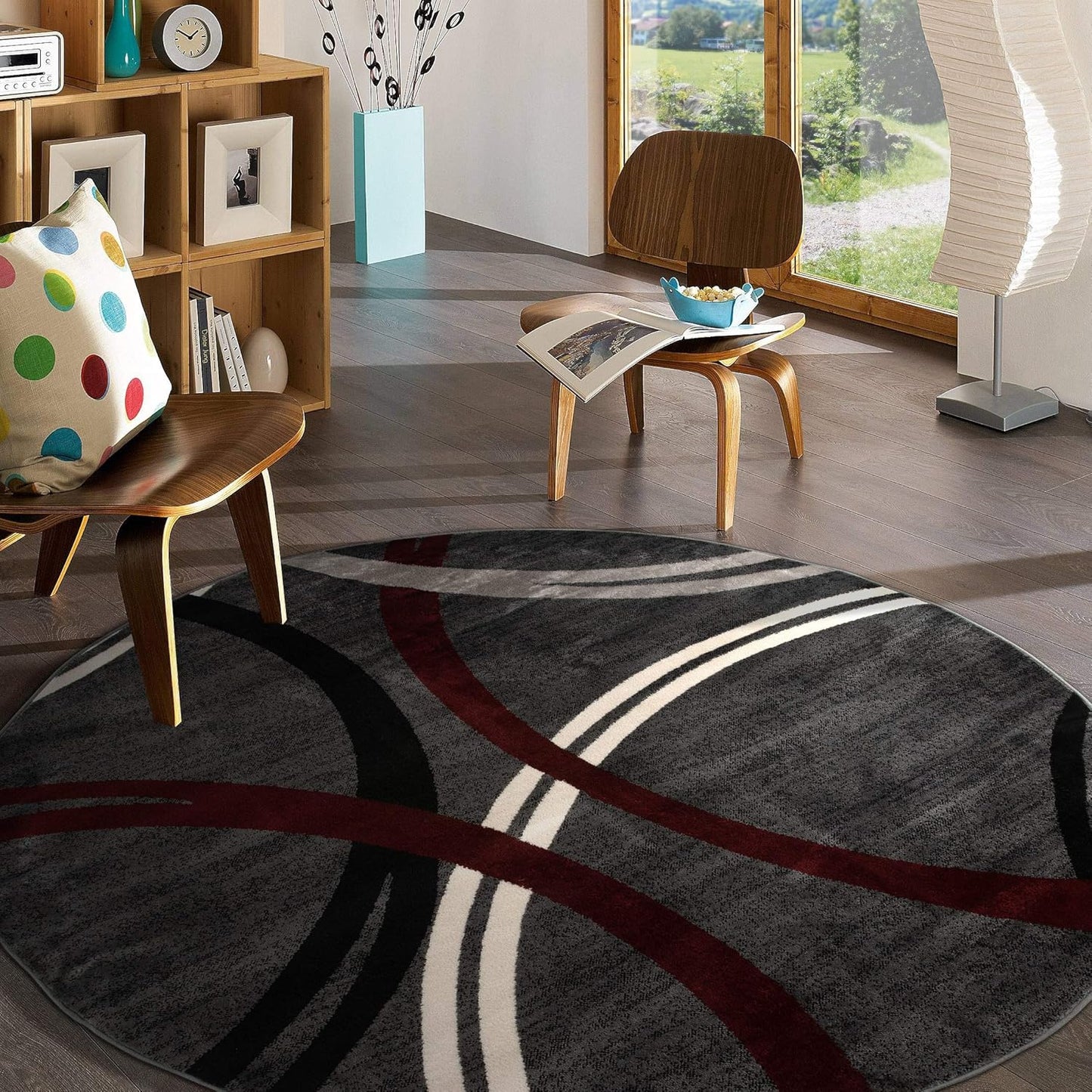 Rugshop Modern Wavy Circles Design Round Area Rug 8' Red