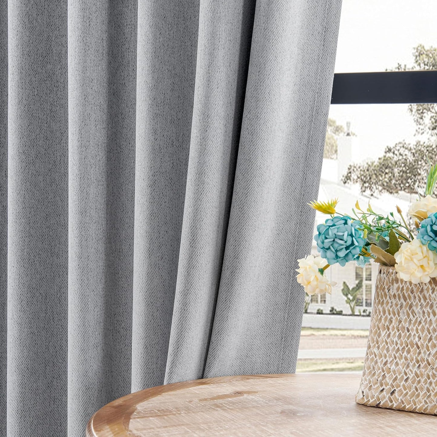 Joydeco Faux Linen Blackout Curtains for Bedroom,Light Grey Blackout Curtains 72 inches Long,100% Blackout Solid Thermal Insulated Window Drapes Luxury Decor for Living Room(W52xL72 Inch,Light Grey)