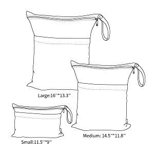 ALVABABY 3pcs Baby Cloth Diaper Wet Dry Bags Waterproof Reusable with Two Zippered Pockets Travel Beach Pool Daycare Soiled Baby Items Yoga Gym Bag for Swimsuits or Wet Clothes 3L-YA132