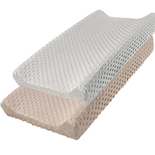 Owlowla Changing Pad Cover, Soft Minky Dots Changing Table Sheets for Baby Boy and Girl 2Pack (Silver Grey&Khaki)