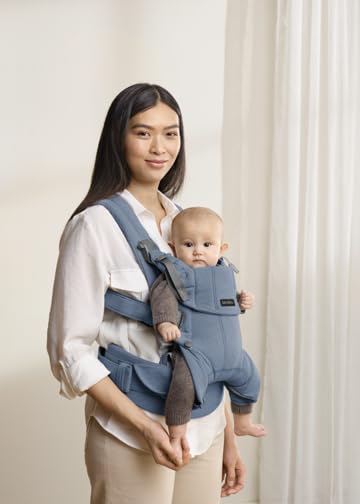 BabyBjörn Baby Carrier Harmony, Woven mélange, Blue | 3-in-1 Ergonomic Baby Carrier; Newborn, Facing-in, Outward-Facing, and Back Carrying Positions Supported (7-40 lbs), Newborn to Toddler