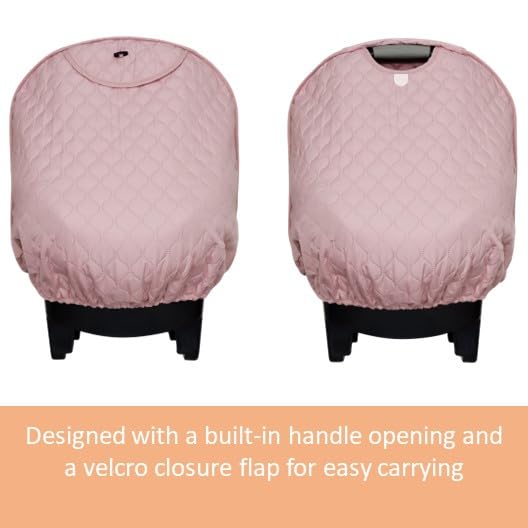 liuliuby Baby Car Seat Weather Shield | Warm Quilted Winter Cover with Clear Window for Infant Carseat | Keeps Babies & Newborn Protected in Cold | Car Seat Cover for Boys & Girls (Pink)