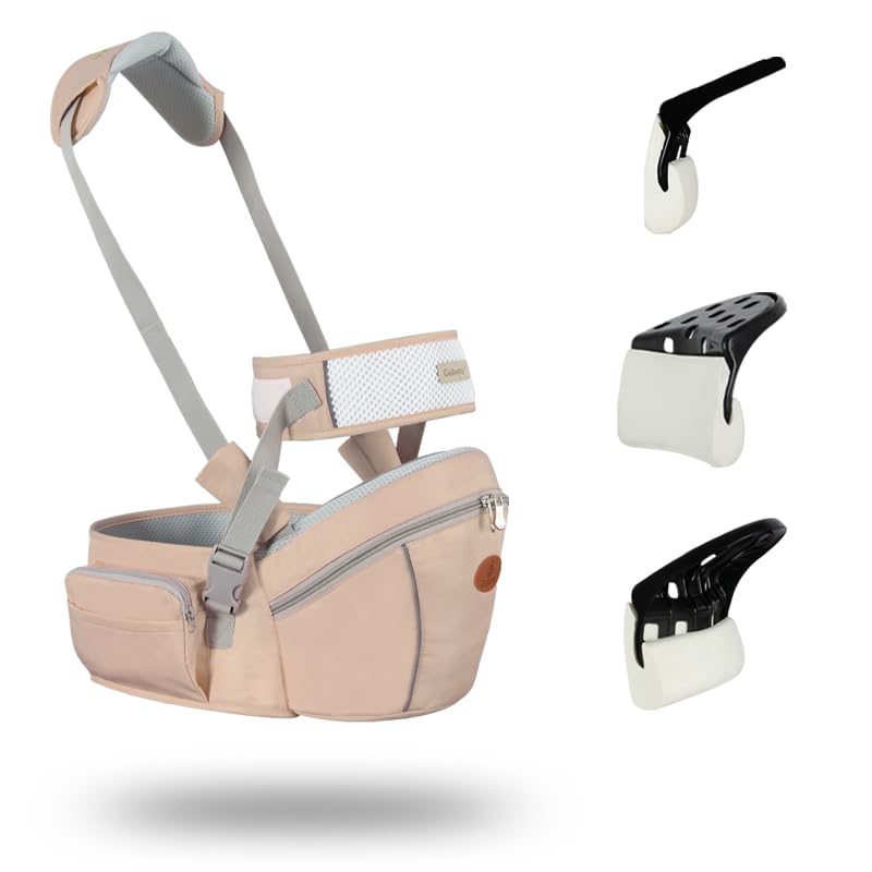 Baby Hip Seat Carrier Baby Waist Stool for Child Infant Toddler with Adjustable Strap Buckle Pocket Soft Inner Huge Storage (Khaki)