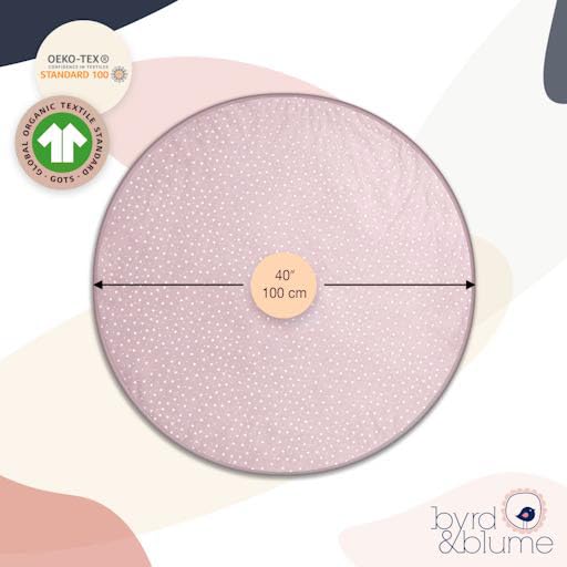 Byrd & Blume Round Baby Play Mat, Organic Cotton Soft Padded Nursery Floor Mat, Safe Hypoallergenic Baby Mat, Reversible, Foldable, Portable Infant Tummy Time Mat Fits Tents & Playpens (40"x40") Pink