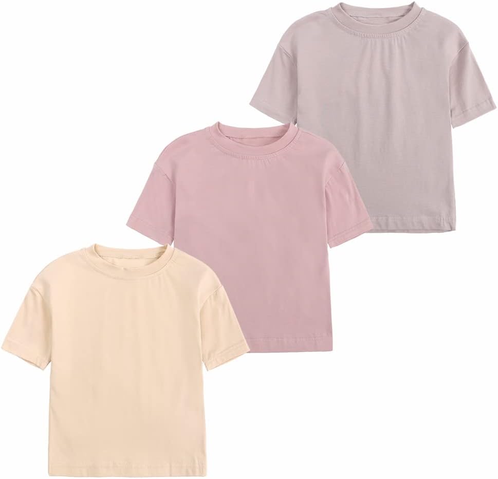 Baby Boys Girls Cotton T-Shirts 3Pack Solid Color Short Sleeve Tee Summer Crewneck Tops for Toddler Kids