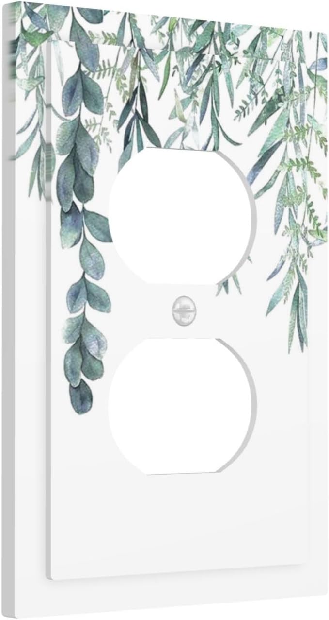 Eucalyptus Leaves Greenery Vine Flowers Simplicity Outlet Covers 1 Gang Duplex Light Switch Cover Decorative Switch Plates Electrical Receptacle Faceplate Wall Plate for Bed Room Living Room Decor