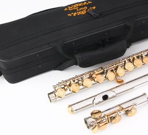 Glory Closed Hole C Flute With Case, Tuning Rod and Cloth and Gloves, Nickel/Laquer