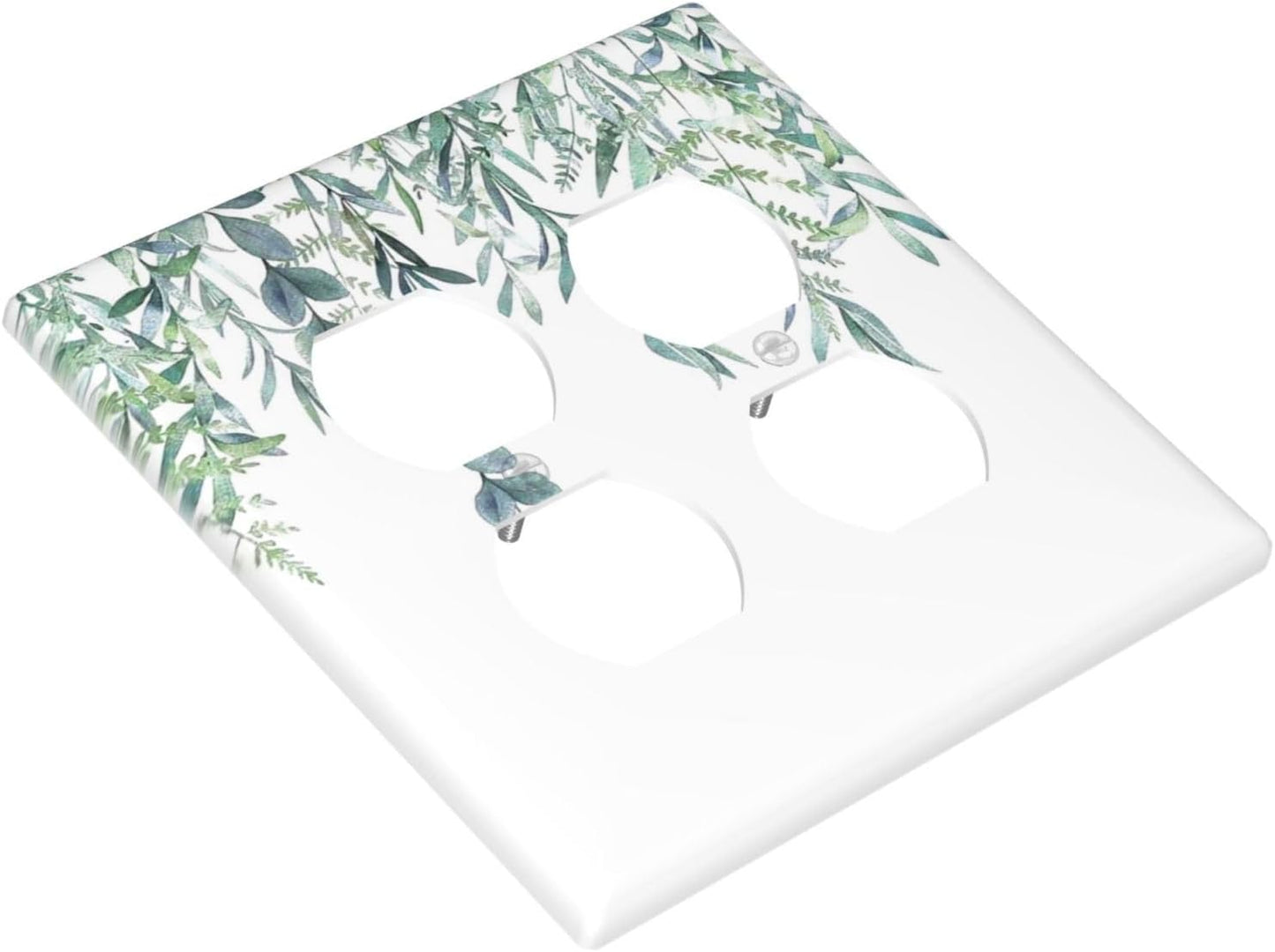 Eucalyptus Leaves Greenery Vine Flowers Simplicity Outlet Covers 2 Gang Double Duplex Decorative Light Switch Covers Electrical Wallplates Socket Faceplate for Bed Room Living Room Decor