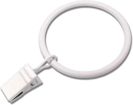 20 Pack White Curtain Rings with Clips, Curtain Hooks Hangers Clip Rings for Hanging Drapes Bows Hat, Drapery Rings 1.77 in I D, Fits up to 1.5 in Diameter Curtain Rod.