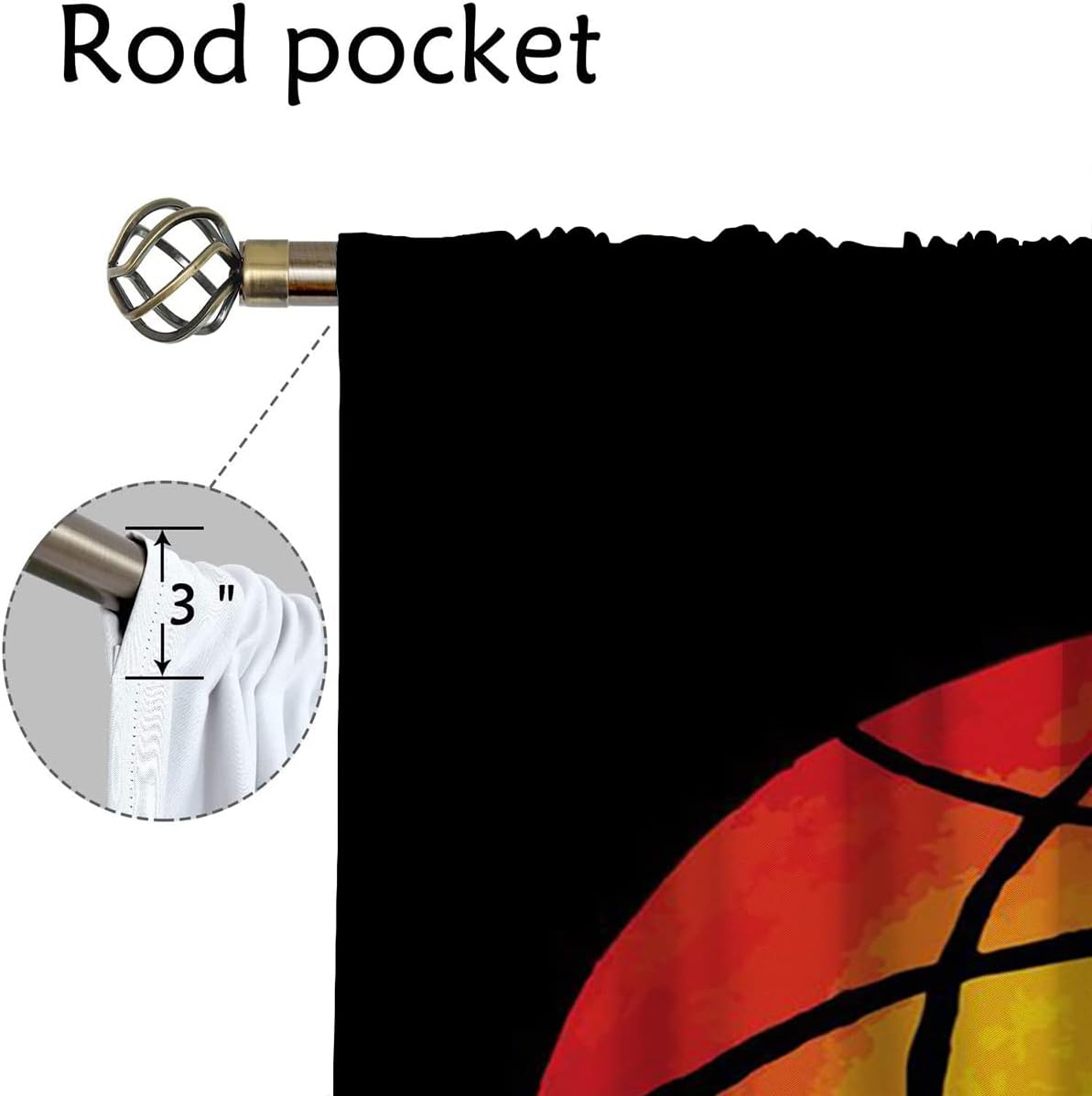 Red Basketball Blackout Curtains for Boy Girl Room Darkening Decor,Sport Theme and Motto Dark Background Bedroom Living Room Home Rod Pocket Thermal Insulated Window Curtain/Drapes Panel,42x63 Inch…