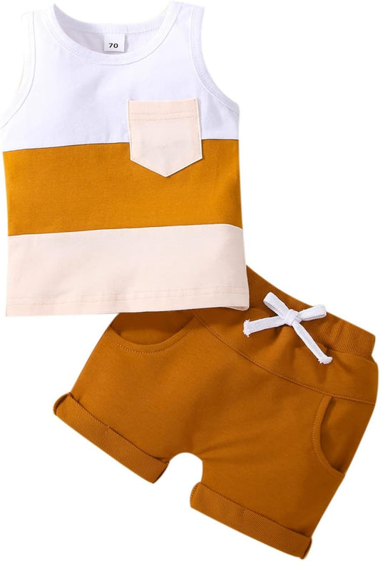 Kupretty Baby Boy Summer Clothes Sleeveless Tank Tops Vest T-Shirt + Casual Shorts Toddler Outfits Set