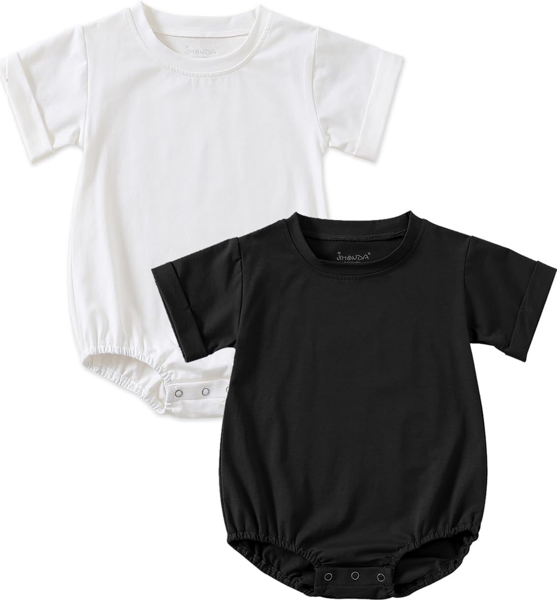 Jimonda Baby Bubble Romper Boy Girl Solid Color T-Shirt Outfits Short Sleeve Bodysuit Organic Cotton 2Pcs
