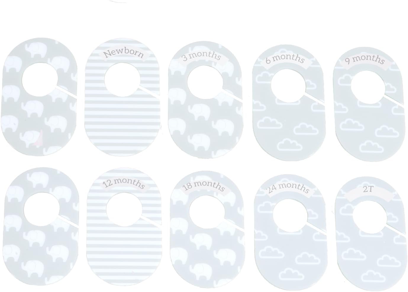 The Peanutshell 10 Pack Baby Closet Dividers Boy or Girl, Baby Clothes Organizer, Toddler Hanger, Closet Size Dividers, Nursery Organization for Clothing Storage, Newborn to 2T; Elephant Nursery Decor