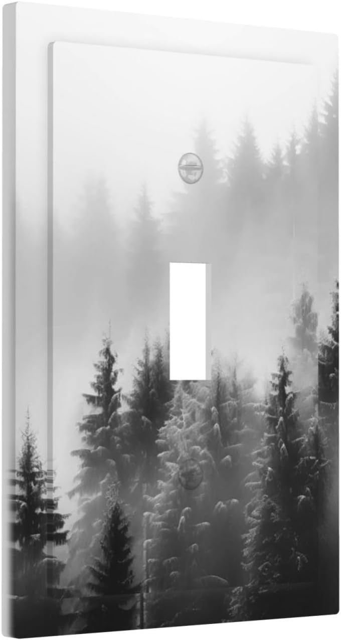 Foggy Forest Natural Scenery Retro Tree Pine Decorative Light Switch Cover 1 Gang Single Toggle Device Electrical Faceplate Switchplates Decorator Outlet Wall Plate for Bed Room Living Room Decor