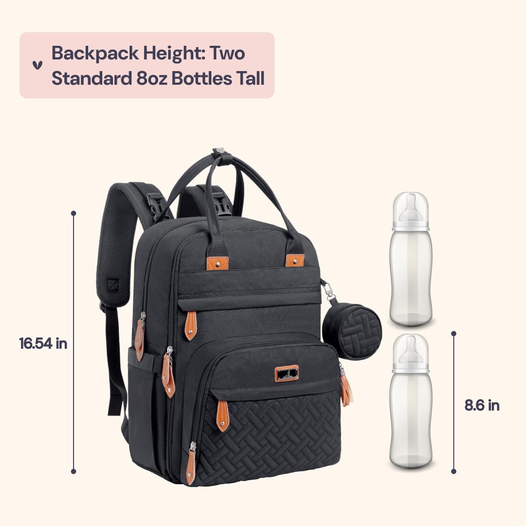 BabbleRoo Diaper Bag Backpack - Baby Essentials Travel Tote - Multi Function Waterproof Diaper Bag, Travel Essentials Baby Bag with Changing Pad, Stroller Straps & Pacifier Case - Unisex, Black