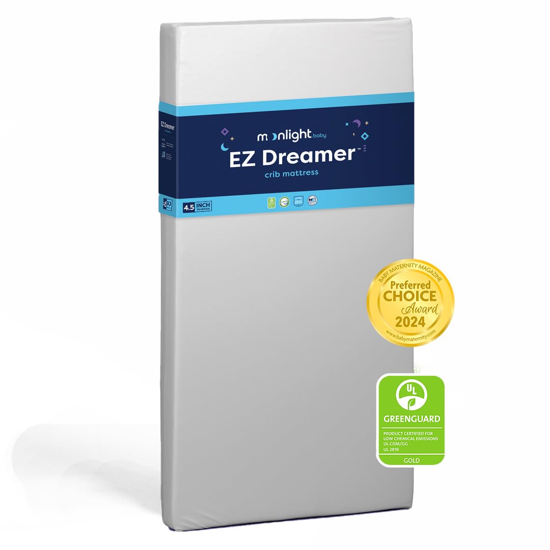 Moonlight Slumber EZ Dreamer Crib Mattress – Dual-Sided Baby and Toddler Mattress, Firm Infant Support, Waterproof and Hypoallergenic Cover, 4.5" Foam, Standard Size, Made in USA