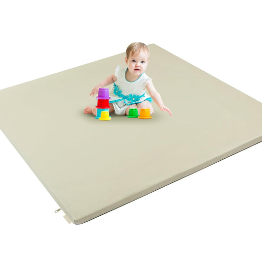 Padded Baby Play Mat, Super Soft Vegan Leather Baby Floor Play Mat, 48x48 Non-Slip Thick Foam Cushioned Play Mat for Babies 6-12 Months, Fits Nicely Into 50x50 Playpen Mat, Grayish Green