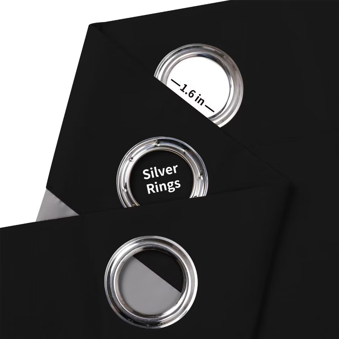 Joydeco Blackout Curtains 108 Inches Long, Black Extra Long Black Out Curtains for Living Room Bedroom, Grommet Total Room Darkening Drapes Grommets Solid Drapes for Bedroom Windows