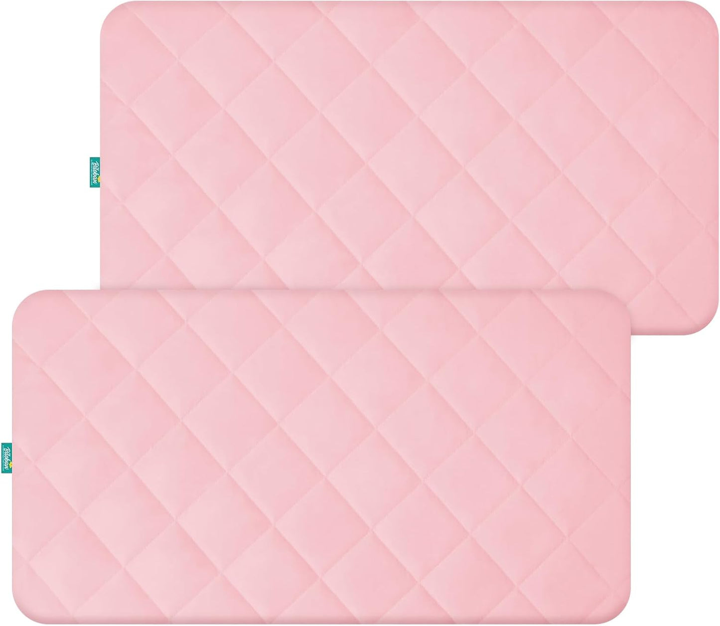 Crib Mattress Protector Waterproof Crib Sheets Fitted 2 Pack Toddler Mattress Pad Cover Improved Thickness Machine Washable 52" x 28" Pink Quilted