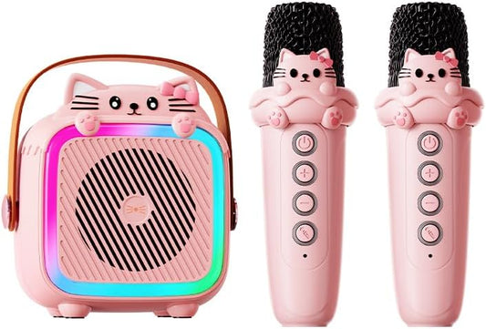 Karaoke Machine with 2 Wireless Microphones for Kids Adults,Portable Bluetooth Speaker Girls Toddlers Toy Gift for Aged 3-12 Year Birthday Parties Christmas Party - Pink