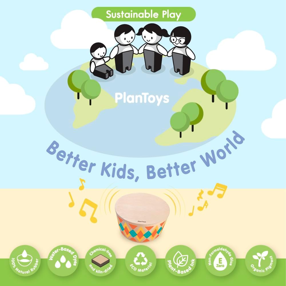 PlanToys® Wooden Rhythm Box Drum Musical Toy for Kids | Montessori Musical Instrument for Toddlers & Children | Eco-Friendly Wooden Percussion Toy