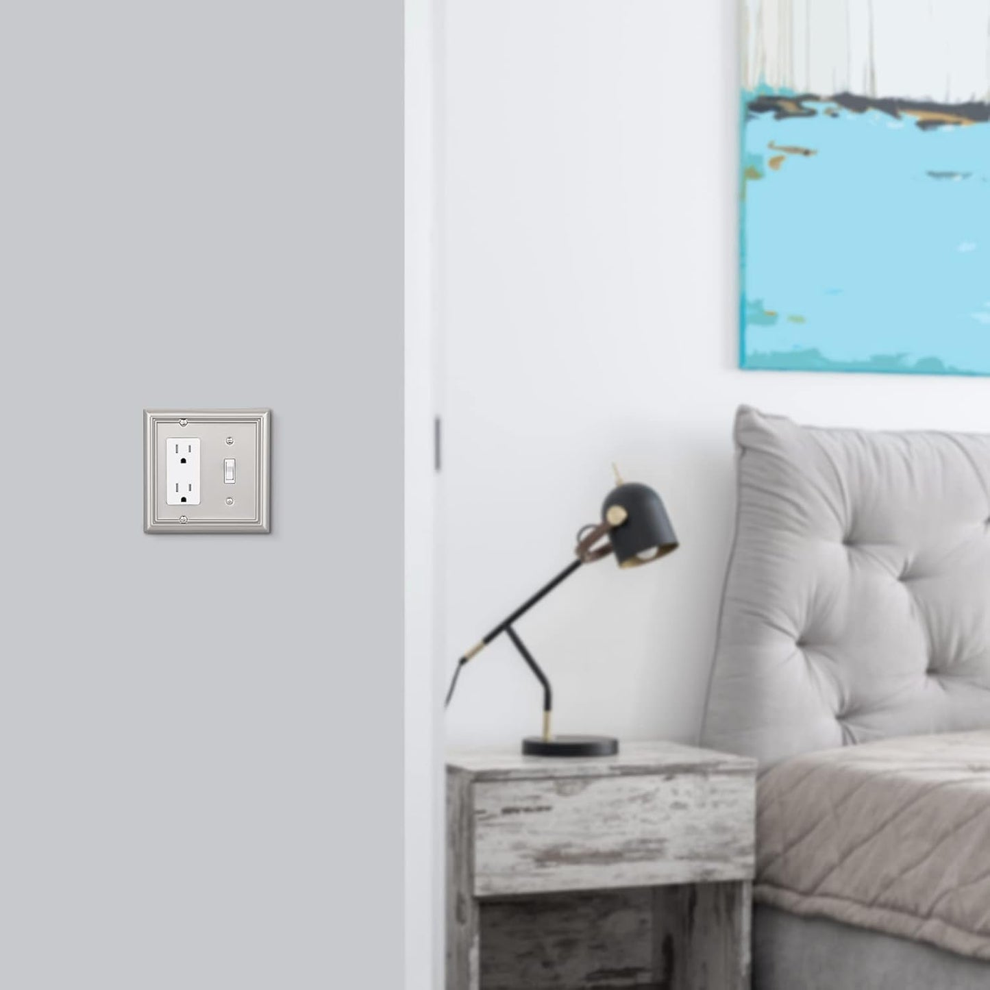 DEWENWILS Combo Toggle/Decorator Wall plates, Brushed Nickel Double Outlet Covers, 2-Pack