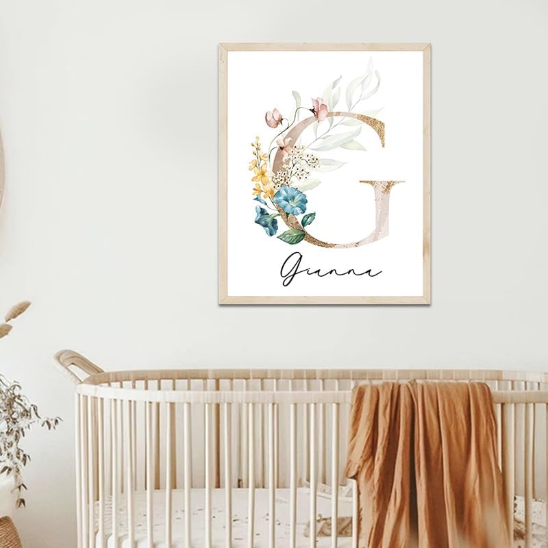 IZI POD Personalized Wooden Name Sign, Floral Monogram Nursery, Nursery Name Sign Boho Floral Pattern, Baby Name Sign, Wooden name signs for nursery, Wildflower Decor, Name signs for kids room gift/15, Design 15