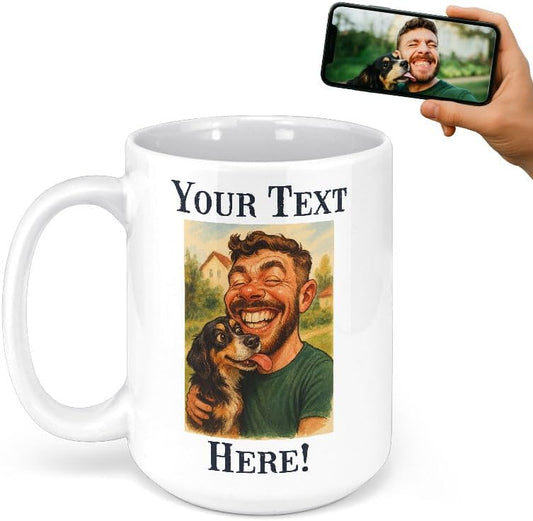 Personalized Coffee Mug, Custom Photo Caricature Gift, Funny Customized Coffee Gift for Men & Women, Custom Mugs with Pictures, White 15oz Customized Fathers Day Mug