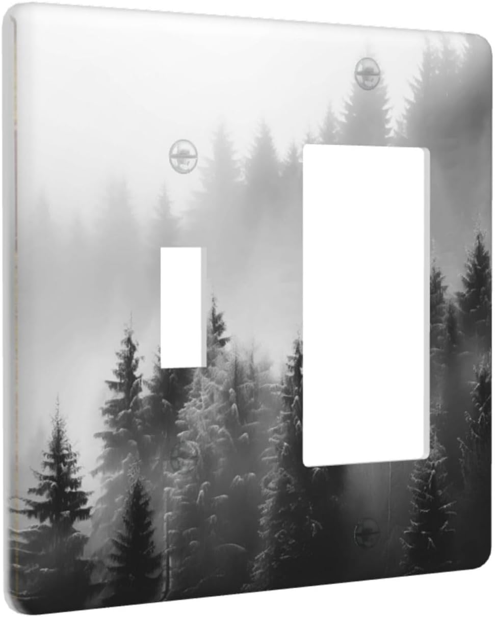 Foggy Forest Natural Scenery Retro Tree Pine Outlet Covers 1 Toggle 1 Rocker Combination Decorative Wall Plate Electrical Switch Plates Light Switch Cover Plate for Bed Room Living Room Decor