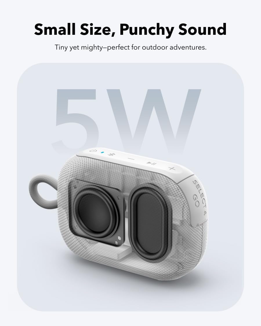 soundcore Select 4 Go Bluetooth Shower Speaker by Anker, IP67 Waterproof/Dustproof, Portable, Wireless, 20H Playtime, Floatable, Powerful Sound, Electronics for Outdoors/Home/Office/Travel/Party-White