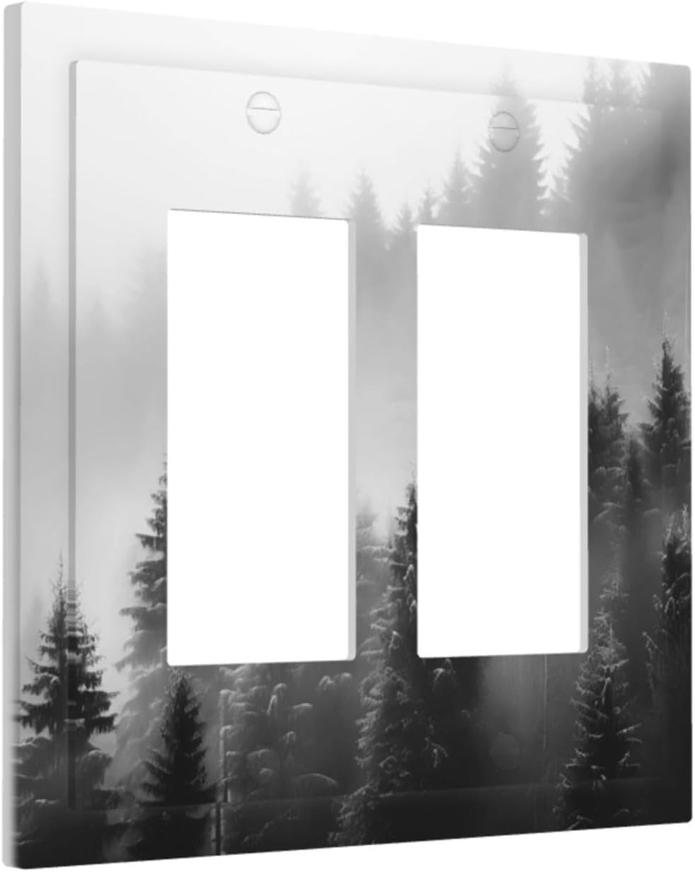 Foggy Forest Natural Scenery Retro Tree Pine Decorative Outlet Covers 2 Gang Double GFCI Rocker Electrical Wall Panels Light Switch Cover Plate for Bed Room Living Room Decor