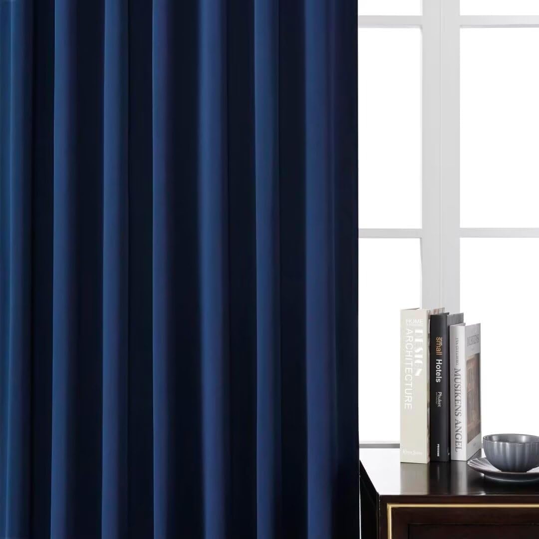 Joydeco 72 Inch Blackout Curtains for Bedroom, Thermal Insulated Black Out Curtains 2 Panels Set, Room Darkening Drapes for Living Room Window Rod Pocket Back Tab (W52 x L72 Inch, Navy Blue)