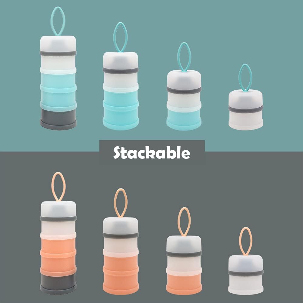 Baby Formula Dispenser, Portable Milk Powder Dispenser Container, Baby Feeding Travel Storage Container, Non-Spill Stackable Baby Snack Storage Container, BPA Free, 4 Compartments, 2 Packs