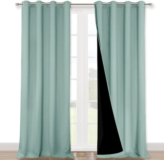 NICETOWN Full Shading Curtains for Windows, Super Heavy-Duty Black Lined Blackout Curtains for Bedroom, Privacy Assured Window Treatment (Aqua Blue, Pack of 2, 52 inches W x 95 inches L)