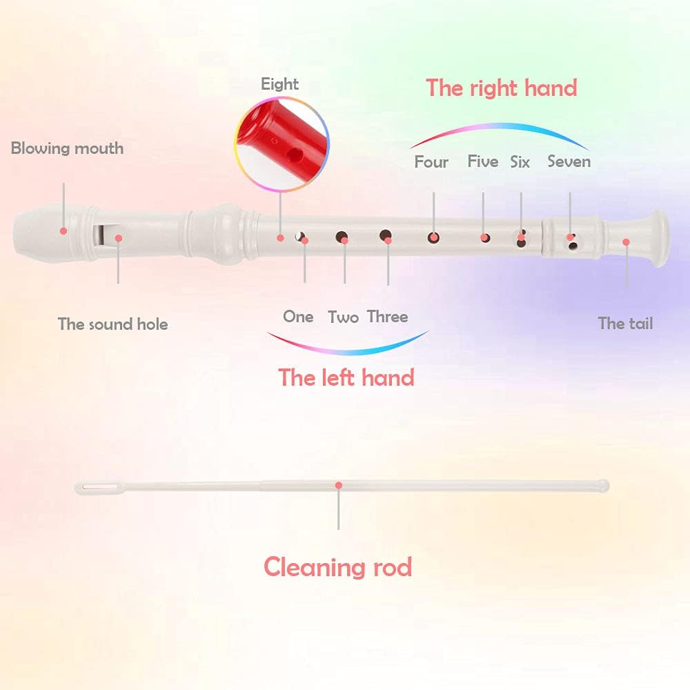 Mr.Power Soprano Recorder ABS Plastic Recorders German Style C Key with Cleaning Rod, Thumb Rest, Fingering Chart, Case Bag (White)
