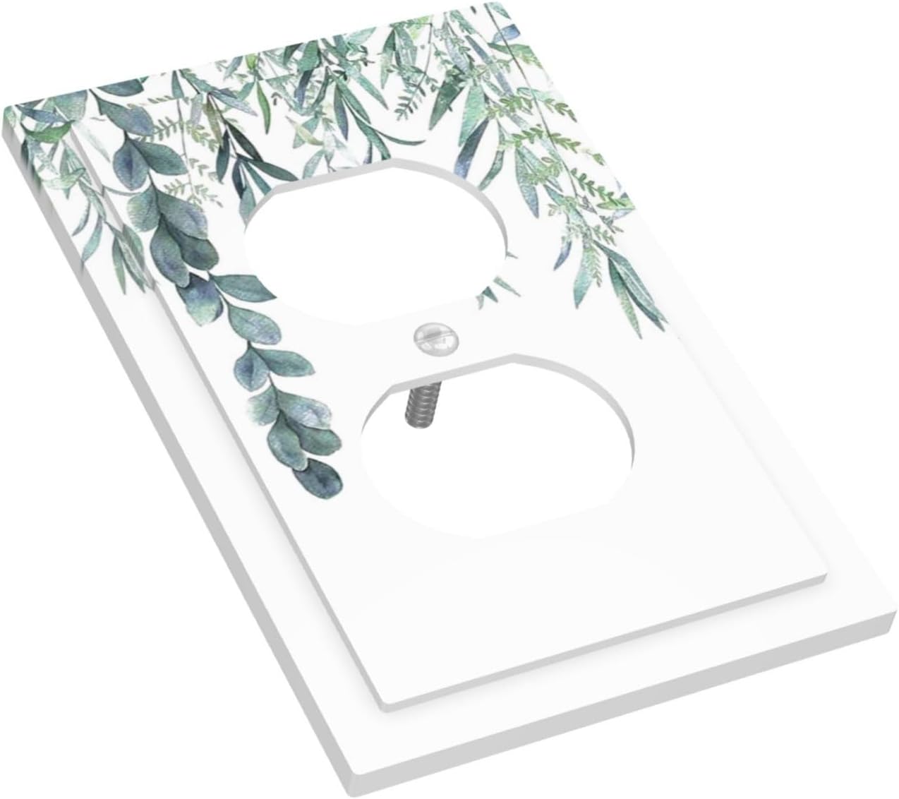 Eucalyptus Leaves Greenery Vine Flowers Simplicity Outlet Covers 1 Gang Duplex Light Switch Cover Decorative Switch Plates Electrical Receptacle Faceplate Wall Plate for Bed Room Living Room Decor