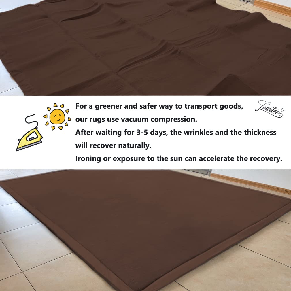 Loartee Coral Velvet Crawling Rugs Area Rugs Play Mat (6'8"x9'8", Coffee) for Toddler Children Yoga Exercise Pads Carpet