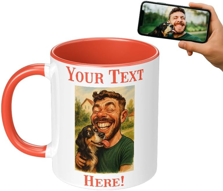 Personalized Coffee Mug, Custom Photo Caricature Gift, Funny Customized Coffee Gift for Men & Women, Custom Mugs with Pictures, Orange 11oz Customized Ceramic Tea Cup