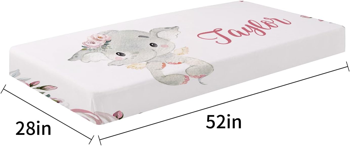 Personalized Baby Crib Bedding Set - Custom Name Lovely Elephant Design 3 Pcs Set - Soft Blanket with Double Layer Dotted Backing, Fitted Sheet, Room Rug for Newborns Boys Girls Shower Gift