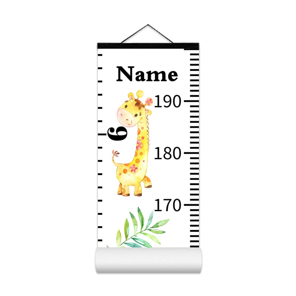 Personalized Growth Chart for Kids, Baby Height Chart with Custom Name, 77"x7.9" Canvas and Black Wood Height Measuring Rulers for Boys Girls Removable Wall Ruler Hanging for Nursery Decor - Animals