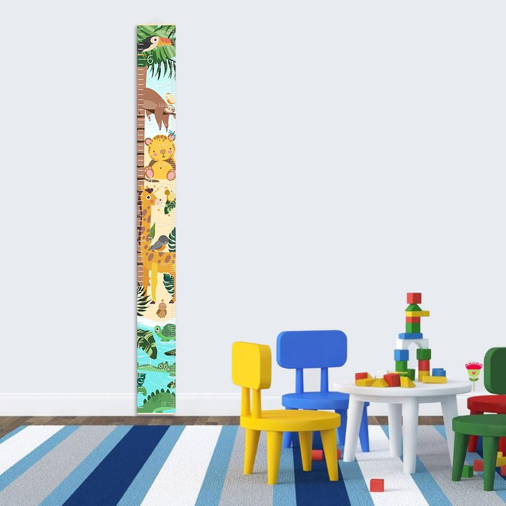 Height Chart for Kids Pool and Tree Jungle Animal Cartoon Pattern Growth Chart for Wall - Fun and Functional Tape Measurement Wall Ruler for Boys and Girls Toddler Baby Bedroom Decor 79 x 7.9 inch