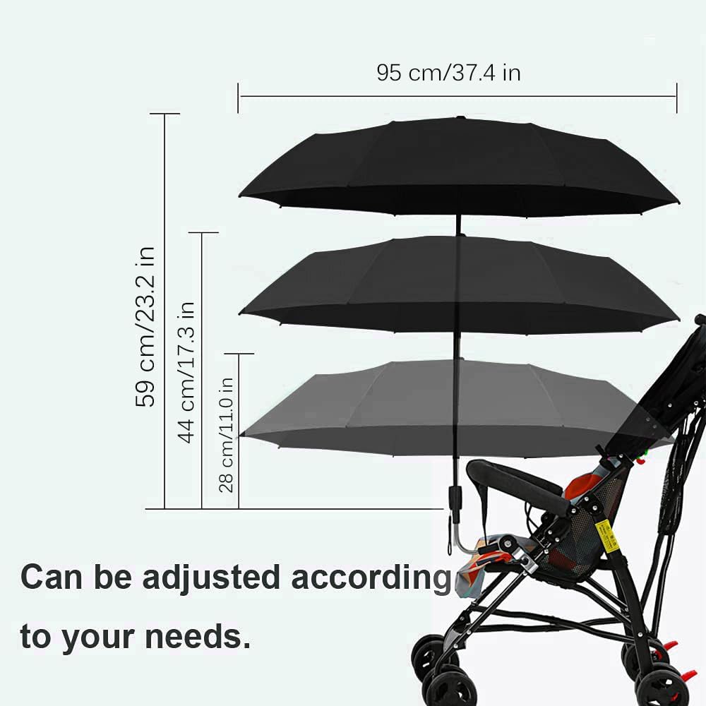 Universal Baby Stroller Sun Protection Parasol, with Umbrella Clip Fixing Device, UPF 90+ UV Protect Pushchair Sun Parasol (Black)