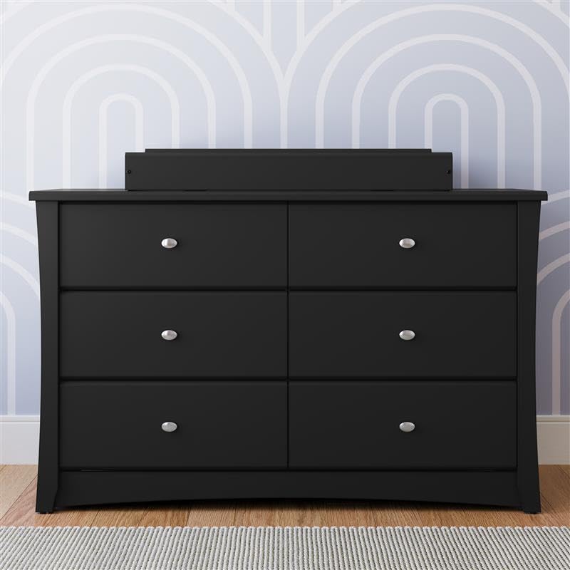 Storkcraft Crescent 6 Drawer Bedroom Dresser (Black) – GREENGUARD Gold Certified, Nursery Dresser for Kids Bedroom
