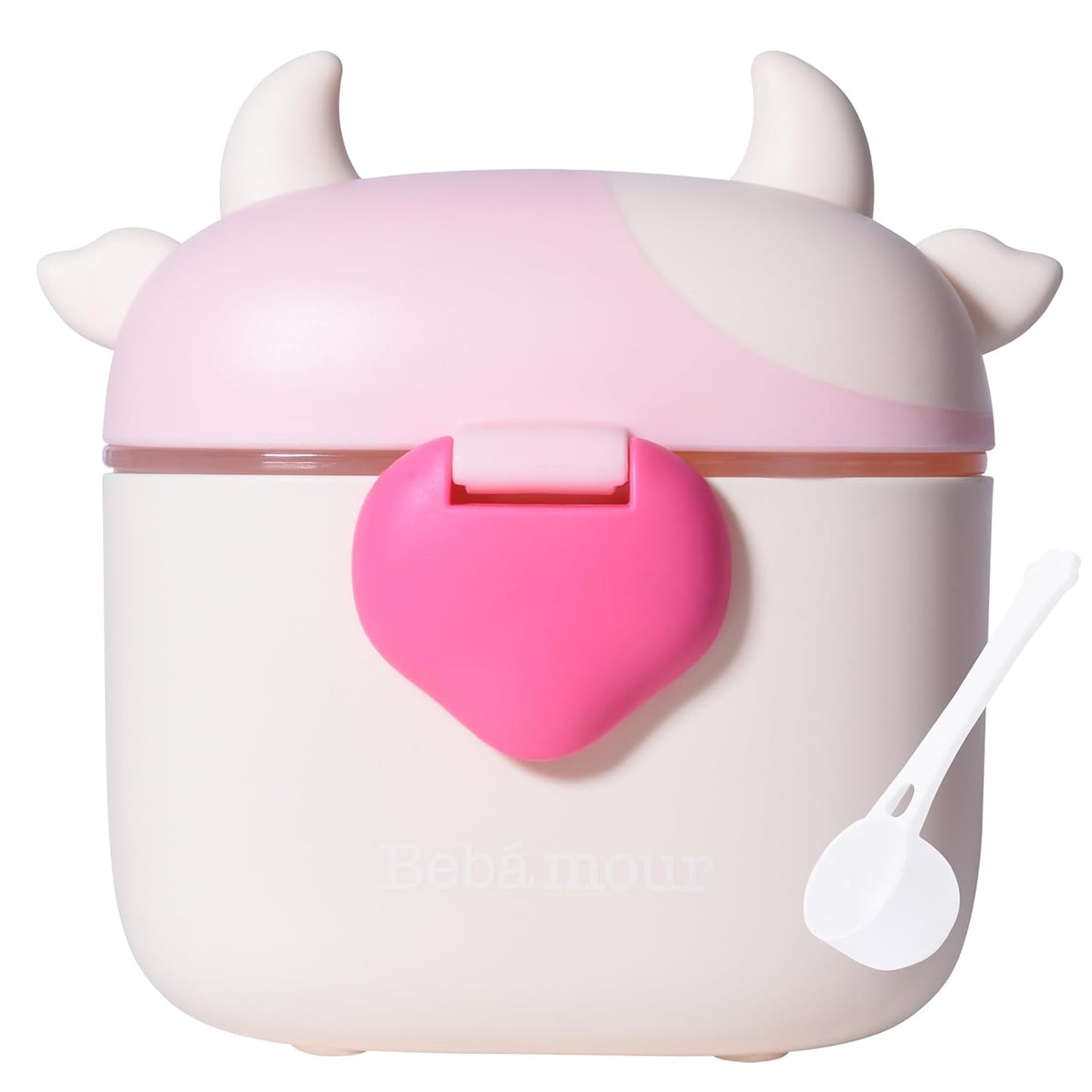 Bebamour Baby Formula Dispenser On The Go, Formula Container to Go, Formula Holder for Travel, Candy Fruit Snack Storage Container with Scoop and Leveller (Light Pink Cow)