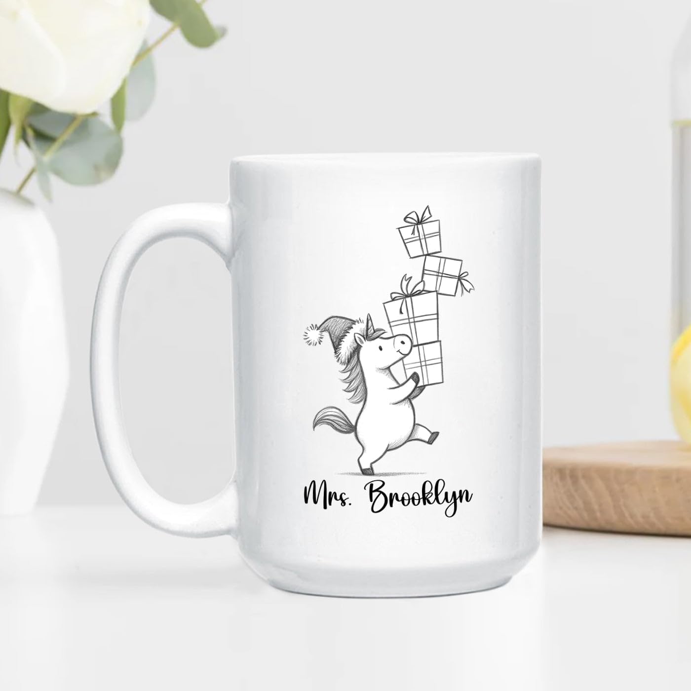 Unicorn White Accent Cup 11 15 Oz, Personalized Name Unicorn Coffee Mug Gift For Baby Girl/Sister/Daughter/Girlfriend, Custom Animal Cup Gifts For Unicorns Lovers Birthday Anniversary Thanksgiving