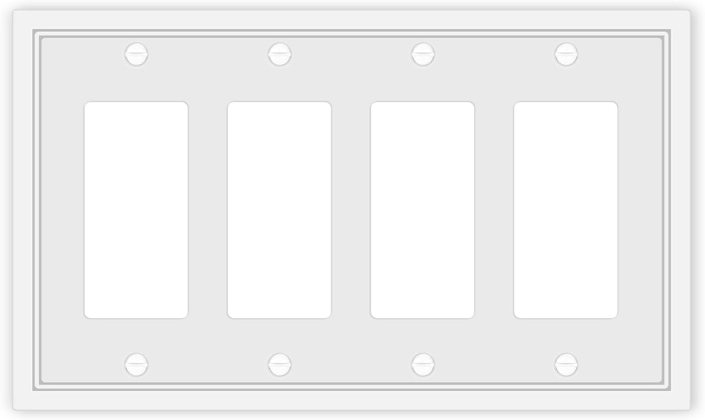 Light Switch Cover Plate White Classic Decorative Switch Plates Cover Bamboo Fiber Wall Plate Cover for Decorator, Duplex, Toggle, Combo(4-Gang Quad Decorator,1 Pack), NF010