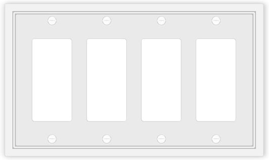 Light Switch Cover Plate White Classic Decorative Switch Plates Cover Bamboo Fiber Wall Plate Cover for Decorator, Duplex, Toggle, Combo(4-Gang Quad Decorator,1 Pack), NF010